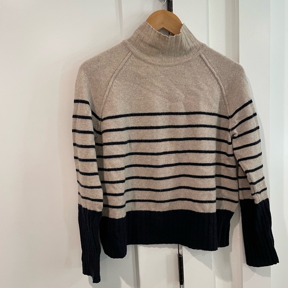 Whistles Merino Wool Striped Sweater Tan and Navy - Picture 1 of 7